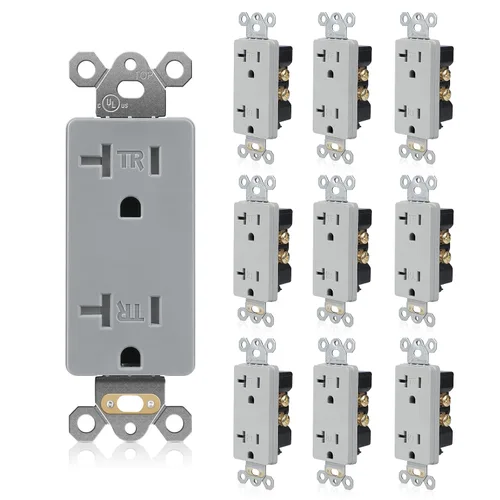 Vista 17 de TOPELER Paquete de 10 tomas decorativas, enchufes de pared estándar resistentes a manipulaciones de 15A 125V, autoconexión a tierra, 2 polos, 3
