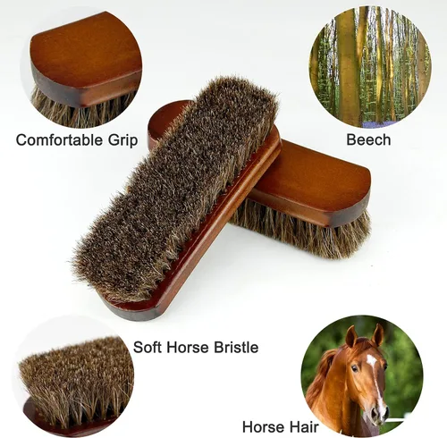 Vista 2 de 2 cepillos de pelo de caballo, cepillo de brillo de zapatos de caballo alemán, juego de cepillos de detalles, cepillo de limpieza de gamuza