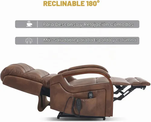 Vista 8 de Trustyue - Silla reclinable con elevación eléctrica de doble motor, silla elevadora con masaje y calor para ancianos, reclinable plano de 180° Marrón