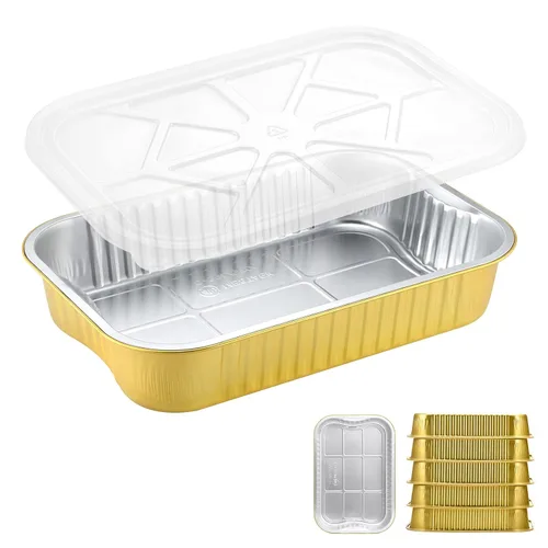 Vista 13 de Sartenes de papel de aluminio poco profundas de 20 onzas con tapas a presión, paquete de 5