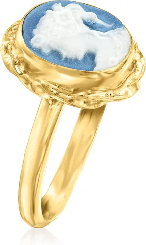 Vista 3 de Ross-Simons Anillo camafeo de porcelana azul italiano en oro de 18 quilates sobre plata esterlina