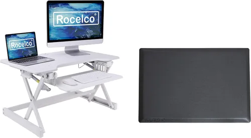 Vista 22 de Rocelco - Convertidor de escritorio para trabajar de pie con altura ajustable de 32 pulgadas - Estación de trabajo para computadora sentada o de pie