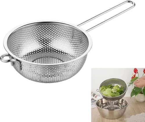 Vista 2 de Stainless Steel Colander Basket Easy to Use and Comfortable Grip Portable Strainer for Kitchens Multipurpose Use