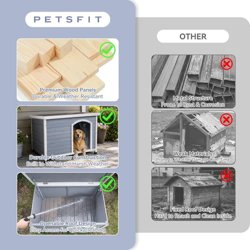 Vista 7 de Petsfit - casetas cuchas de madera para perros pequeños, medianos y perros grandes, resistente a la intemperie para perros, con patas elevadas.