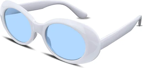 Vista 11 de FEISEDY Gafas de sol blancas ovaladas Clout Goggles para mujeres y hombres, retro, redondas, de moda, con montura, marco de disfraz estilo Clueless