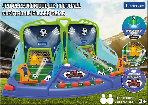Vista 6 de LEXiBOOK, Juego de fútbol electrónico con efectos de luz y sonido para 2 jugadores, azul/verde, JG945