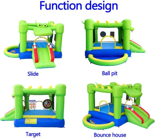 Vista 3 de Casa inflable con tobogán, castillo hinchable con soplador y casa de pelotas, juego de dos objetivos de dardos