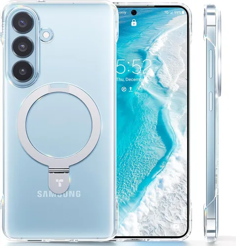 Vista 16 de TORRAS Funda magnética de albaricoque pálido para Galaxy S25 Ultra [compatible con Magsafe] soporte de anillo, a prueba de golpes, translúcida