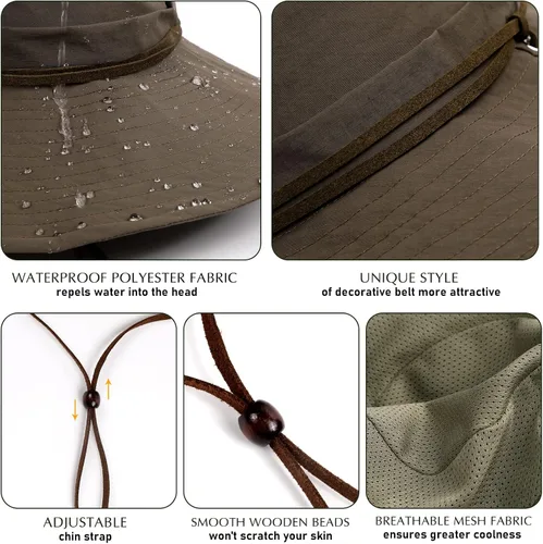 Vista 4 de Sombreros impermeables de ala ancha para mujer, protección UV UPF 50+, gorra de playa de verano al aire libre