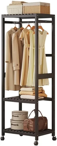 Vista 13 de Wooden Clothes Rail with Shelves,Bamboo Clothes Rack,Portable Open Wardrobe,Free Standing Clothes Rails for Bedroom,Garment Rack with 2 Storage