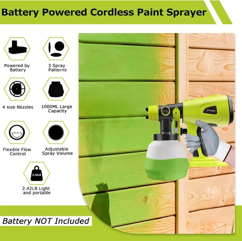 Vista 2 de Pulverizador de Pintura Inalámbrico Compatible con Batería Ryobi 18v (SIN Batería), Pulverizadores de Pintura Eléctricos de Mano HVLP con Contenedor