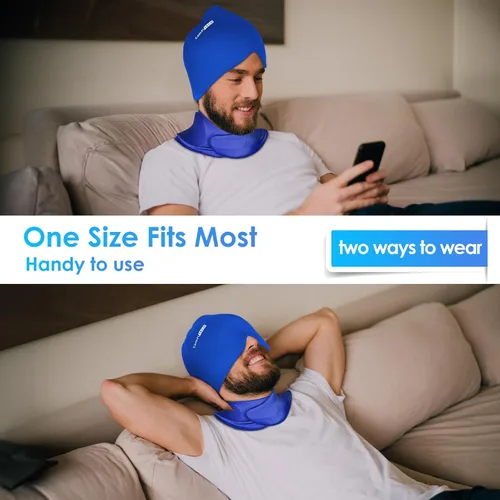 Vista 3 de ComfiTECH Cold Cap and Neck Ice Pack Wrap Gel Combo, paquete de cuidado para cabeza y cuello cervical, azul
