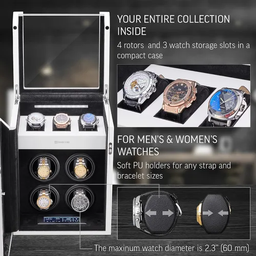 Vista 3 de TIMECUBE Bobinador de reloj para 4 relojes con 15 programas de bobinado y 3 ranuras de almacenamiento para relojes