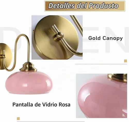 Vista 3 de KCO Lighting Aplique de Pared Rosa Dorado Cepillado Accesorios de Luz para Baño Lámpara de Pared de Globo de Vidrio Aplique de Pared Moderno
