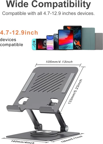 Vista 9 de JUANWE Soporte giratorio para iPad para escritorio, soporte de tableta de Negro