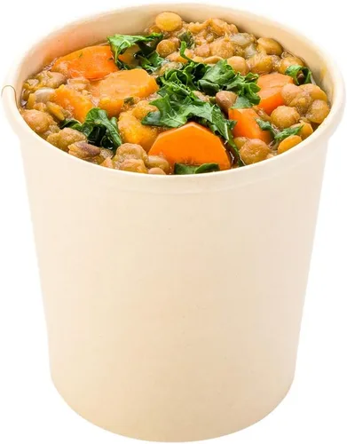 Vista 8 de Restaurantware-Bio Tek - Vasos de sopa desechables de 12 onzas, 25 tazas de sopa de papel para microondas, tapas ventiladas se venden por separado