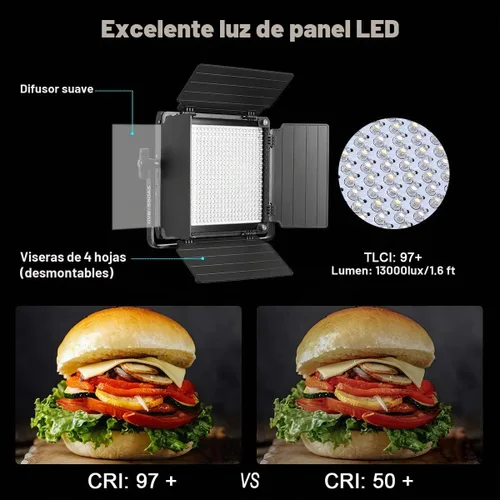 Vista 2 de GVM - Luz de video LED de 480 con trípode, iluminación de video LED regulable de 2300 K-6800 K con control de aplicación, luz continua de fotografía