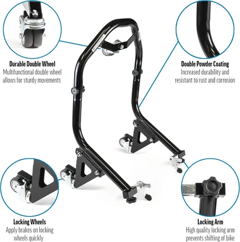 Vista 4 de Soportes de elevación para motocicleta con ruedas Dolly, horquilla delantera y accesorios de elevación de carrete trasero, compatibles con Suzuki