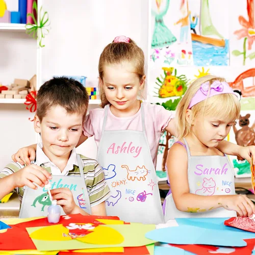 Vista 7 de DIY Kids Chef Hat and Apron Set Kids Painting Delantales con bolígrafo de colores y plantillas de manualidades para hornear pintura Artesanía, Blanco