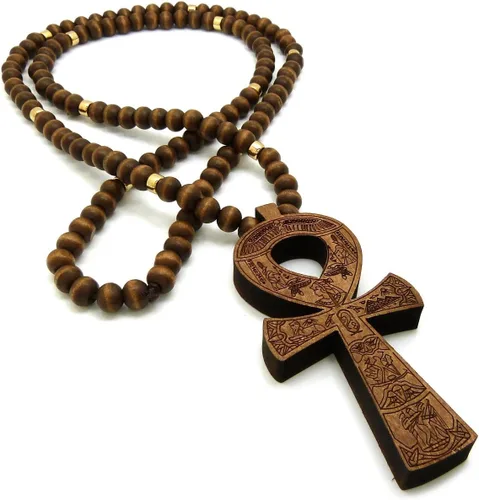 Vista 6 de Colgante Ankh de la llave de la vida de Egipto 0.315 in 36" collar de cuentas de madera en tono negro y marrón