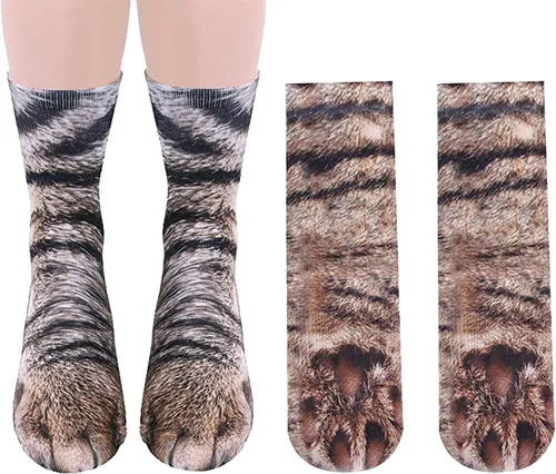Vista 2 de ATROPOS 3 pares de calcetines de pata de animal, calcetines unisex impresos en 3D, calcetines novedosos con patas de animales para hombres, mujeres