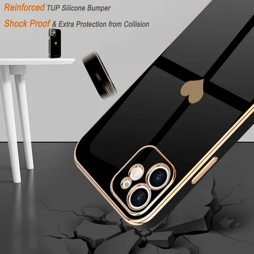 Vista 5 de Teageo Funda compatible con iPhone 12 para mujeres y niñas, linda diseño de corazón de amor, lujo brillante, cubierta trasera suave elevada