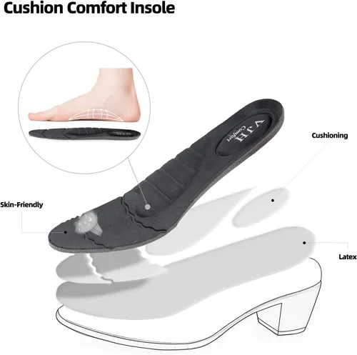 Vista 3 de VJH confort Zapatos de tacón para mujer, cómodos tacones gruesos elásticos de bloque bajo