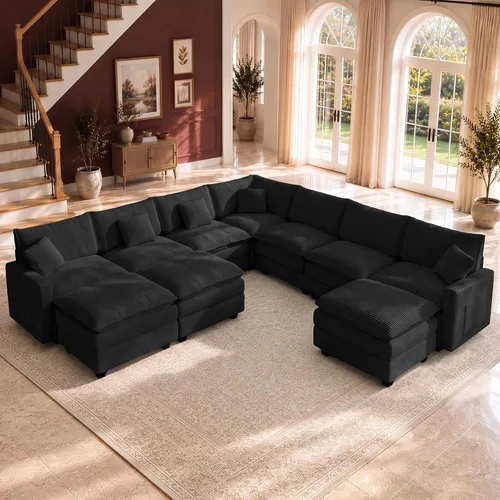 Vista 17 de Cloud Couch Sectional, L Shaped Modular Sofa with Movable Ottoman Negro