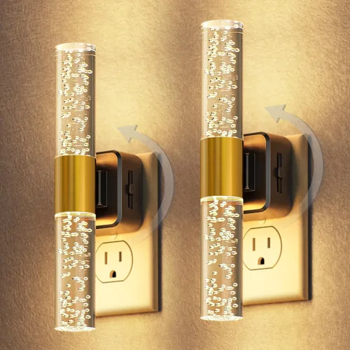 Vista 15 de DORESshop Luz nocturna LED, luces nocturnas giratorias que se enchufan a la pared con sensor de luz automática de 3000 K luz nocturna con brillo