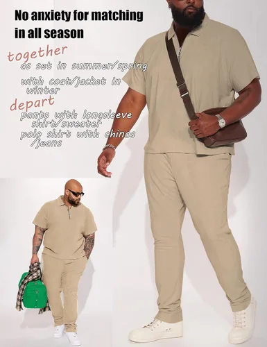 Vista 5 de Chándal deportivo para hombre, 2 piezas, camisa polo y pantalones deportivos con cremallera de cuatro, sudadera de color liso, pantalones deportivos