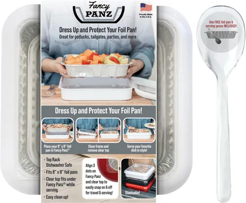 Vista 15 de Fancy Panz - Portasartén de papel de aluminio Aqua de 8x8 pulgadas con tapa - Bandeja de servicio de alimentos elevada - Portasartén portátil
