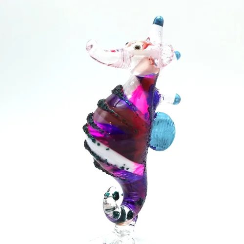 Vista 2 de Figura pequeña de cristal en miniatura de caballito de mar, animal de vidrio soplado hecho a mano, bonita decoración del océano, regalo