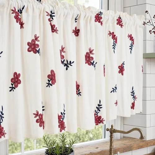 Vista 12 de Molaxhome Cenefas de cocina para ventanas, cortinas de cenefa de flores 1980-6
