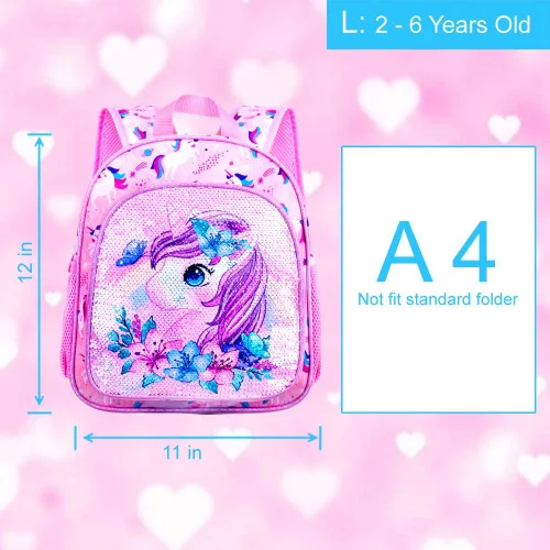 Vista 4 de UFNDC Mochila infantil para niñas, bonita mochila preescolar de unicornio, bolsa escolar de lentejuelas para jardín de infantes
