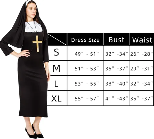 Vista 4 de HPMNS Nun Costume for Women - Nun Costume Set Classic Nun Costume Outfit Halloween Dress Up Party Role Play Costumes