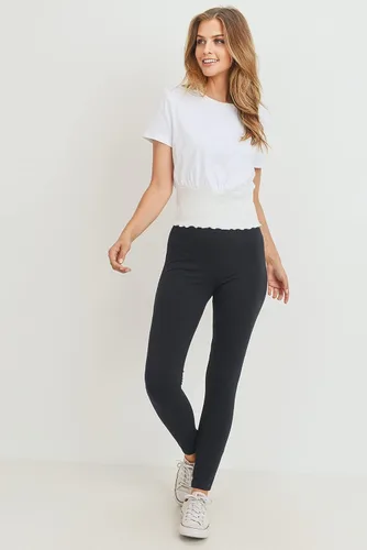 Vista 4 de JNTOP Co Leggings de punto de algodón de longitud completa de las mujeres cintura elástica Negro L