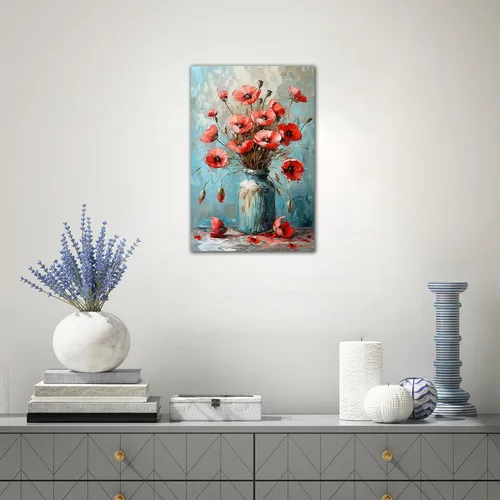 Vista 2 de Hzddty Lienzo de flores rojas de amapola para pared, pintura floral abstracta para paredes, imágenes de flores con estampado floral, decoración