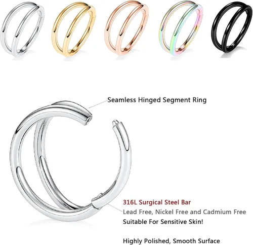Vista 3 de PEAKLINK Piercing de acero quirúrgico 316L para tabique de nariz para dormir, hélice, grajo, cartílago, daith, tragus, lóbulo, nariz, joyería