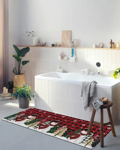 Vista 4 de Tapete de baño con diseño de muñeco de nieve a cuadros para bañera, tapete antideslizante de secado rápido y absorbente, tierra de diatomeas