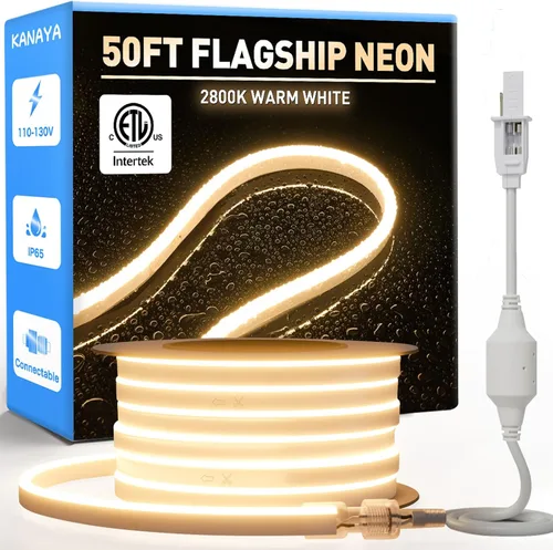 Vista 21 de KANAYA Luz de cuerda LED de neón de 16 pies con certificación ETL, CA 110V-120V conectable cortable iluminación IP65 impermeable, para decoración