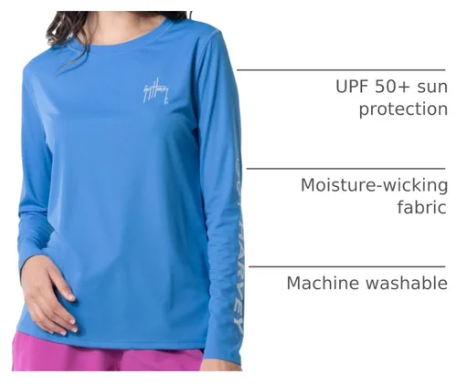 Vista 4 de Guy Harvey Camiseta de manga larga con protección solar UPF 50+ para mujer Azul celeste