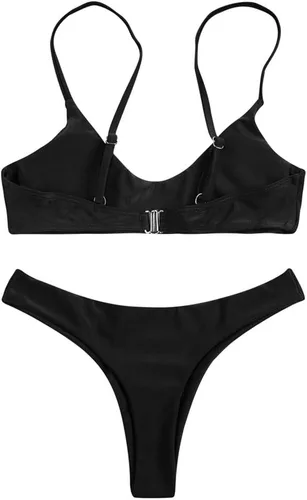 Vista 5 de SherryDC - Traje de baño de mujer, con cuello redondo y realce acolchado, con tanga brasileña