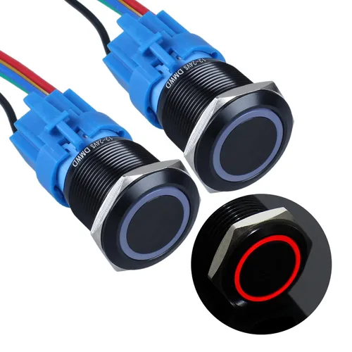 Vista 13 de 2 piezas de interruptor de botón de presión momentáneo de 16 mm 12V-24V LED de anillo 1NO 1NC impermeable (ON)-Apagado Cáscara de botón de metal