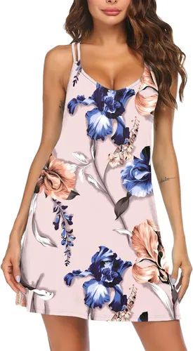 Vista 2 de Ekouaer - Camisón para mujer, sin mangas, pijamas, camisón corto, batas casuales