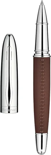 Vista 12 de BEILUNER 318 - Bolígrafo de cuero de lujo personalizado, cuero negro premium cosido a mano, acabado cromado, repuesto Schmidt, elegante set