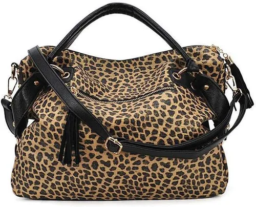 Vista 6 de Cayla Totobag - Bolso de hombro con estampado de leopardo para mujer, bolso grande con borla, Impresión de leopardo