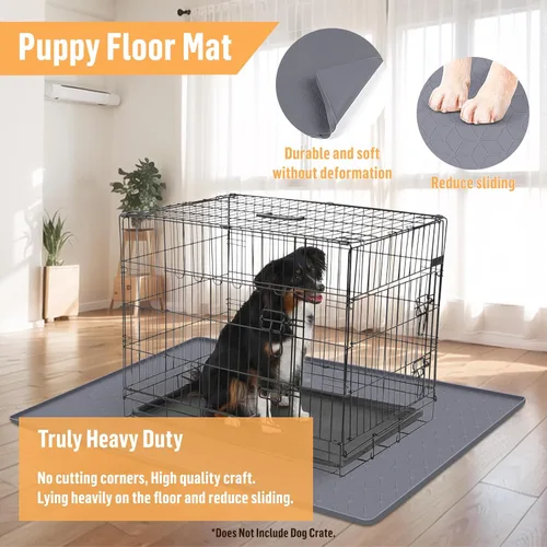 Vista 5 de Tapete de silicona para cama de perro, 34 x 22 pulgadas, tapete para jaulas de perro, alfombrilla para perrera con borde elevado, lavable