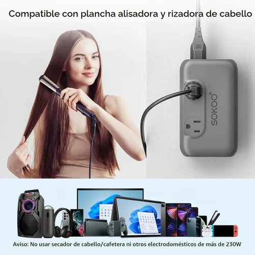 Vista 2 de SOKOO 220v a 110v convertidor de voltaje, adaptador de viaje internacional