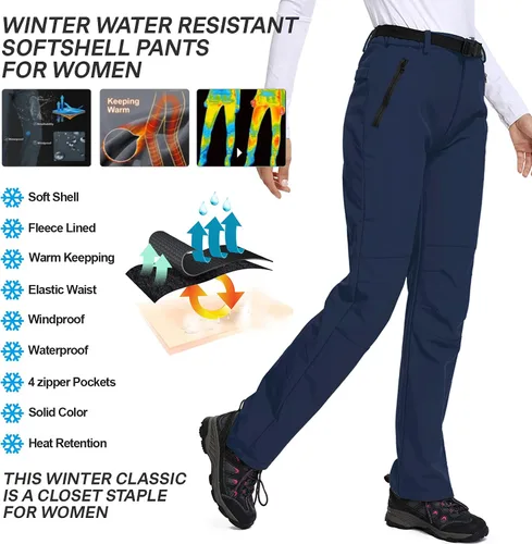 Vista 4 de Womens Waterproof Snow Ski Pants Hiking Fleece lined Insulated Windproof Softshell Snowboard Outdoor Pants