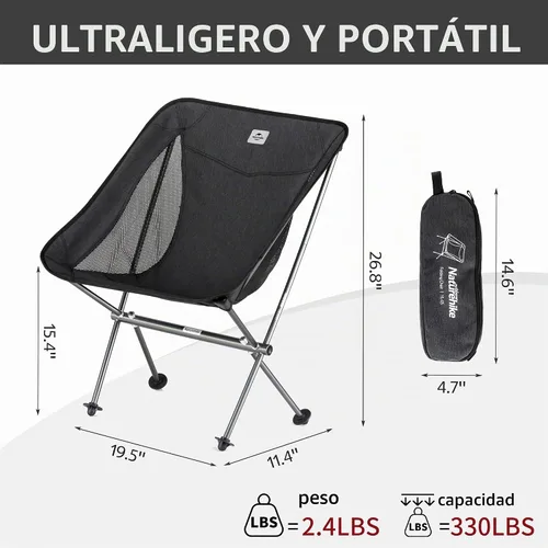 Vista 3 de Naturehike YL05 Silla de camping, silla de campamento portátil ultraligera con bolsa de almacenamiento, silla de playa plegable compacta